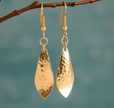 Hammered Leaf shape dangle earring, Brass gold plated, Wholesale jewelry